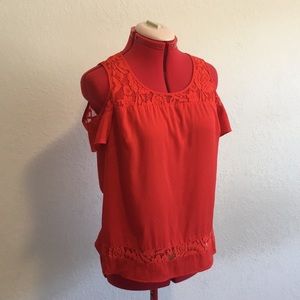 Orange Lace Off the shoulder Shirt